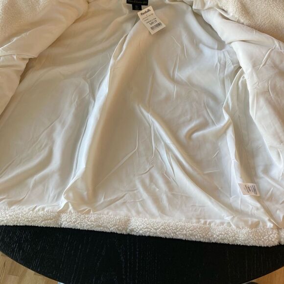 House of Harlow white ivory thick Faux Sherpa cropped double breasted Teddy coat - Picture 9 of 11